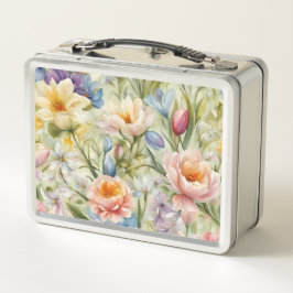 Exquisite, raffinierte Frühlingsblumen. Malerei Metall Brotdose