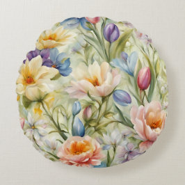 Exquisite, raffinierte Frühlingsblumen. Malerei Rundes Kissen