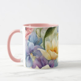 Exquisite, raffinierte Frühlingsblumen. Malerei Tasse