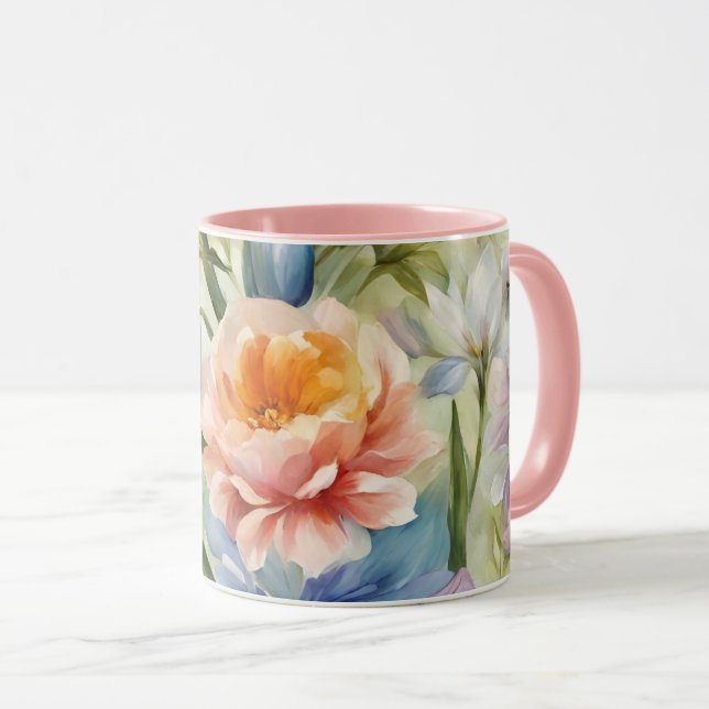 Exquisite, raffinierte Frühlingsblumen. Malerei Tasse (VorderseiteRechts)