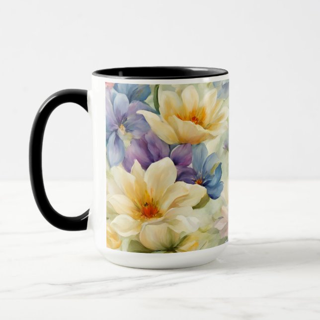 Exquisite, raffinierte Frühlingsblumen. Malerei Tasse (Links)