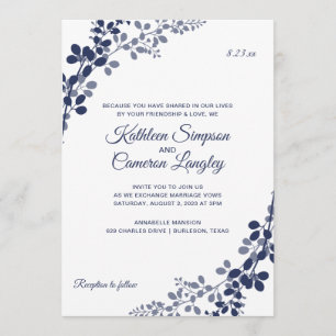Exquisite Reben zum Hochzeitsempfang Navy Blue Einladung