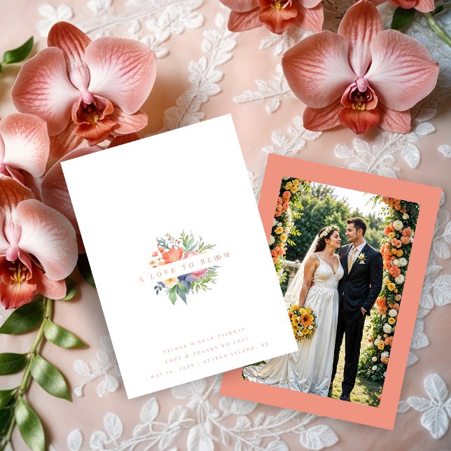 Exquisite Romantic Minimalist Floral Bouquet Dankeskarte (Exquisite Romantic Minimalist Spring Floral Bouquet Wedding Thank You Cards with Photo.)
