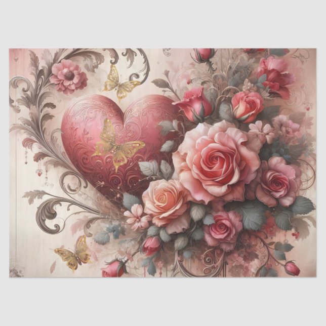 Exquisite romantische rosafarbene Blumenzettel Seidenpapier (Vorderseite)