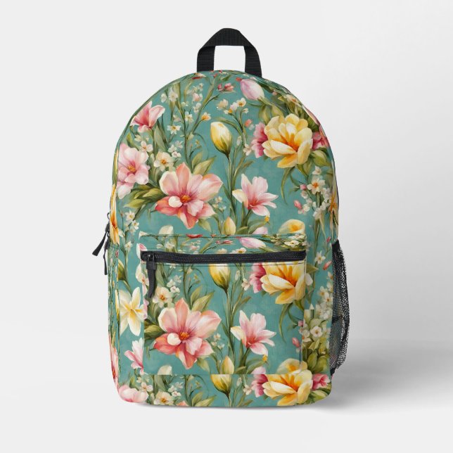 Exquisite Rosa, Gelbe Magnolien mit weißen Blume Bedruckter Rucksack (Vorderseite)