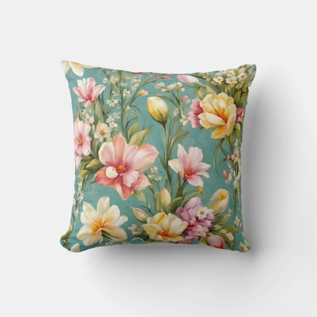 Exquisite Rosa, Gelbe Magnolien mit weißen Blume Kissen (Vorderseite)