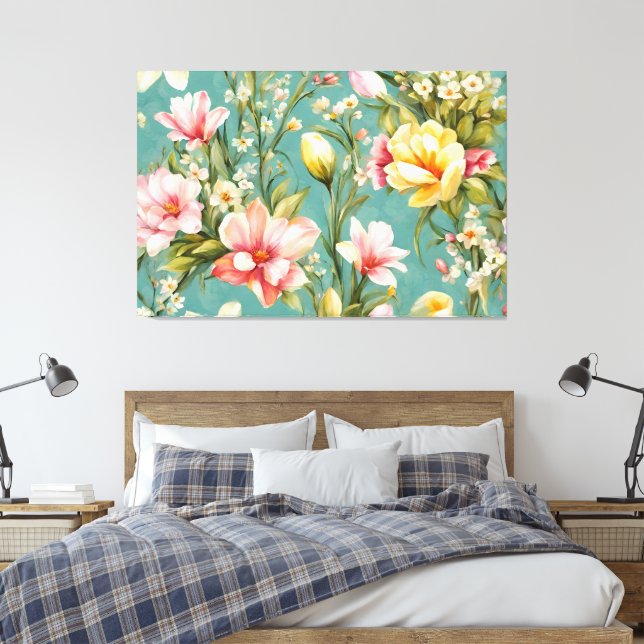 Exquisite Rosa, Gelbe Magnolien mit weißen Blume Leinwanddruck (Insitu (Schlafzimmer))
