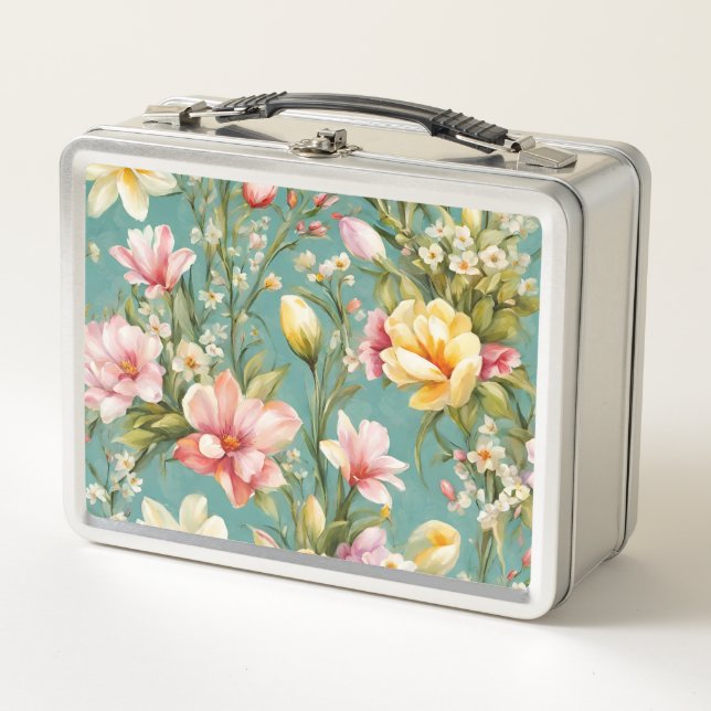 Exquisite Rosa, Gelbe Magnolien mit weißen Blume Metall Brotdose (Vorderseite)