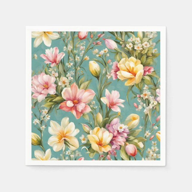 Exquisite Rosa, Gelbe Magnolien mit weißen Blume Serviette (Vorderseite)