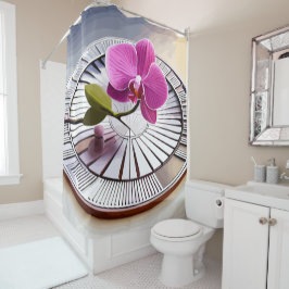 Exquisite rosa Orchideen-Erholungen auf Silberplat Duschvorhang