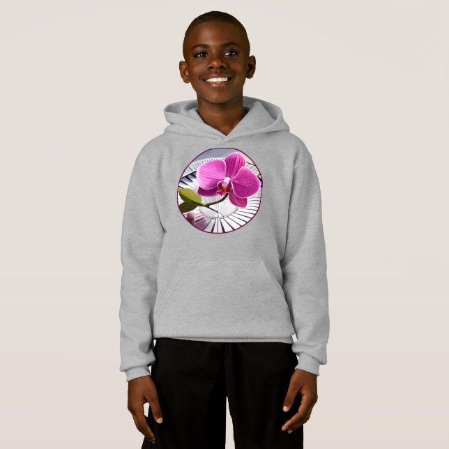 Exquisite rosa Orchideen-Erholungen auf Silberplat Hoodie (Vorne ganz)