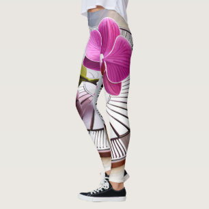 Exquisite rosa Orchideen-Erholungen auf Silberplat Leggings