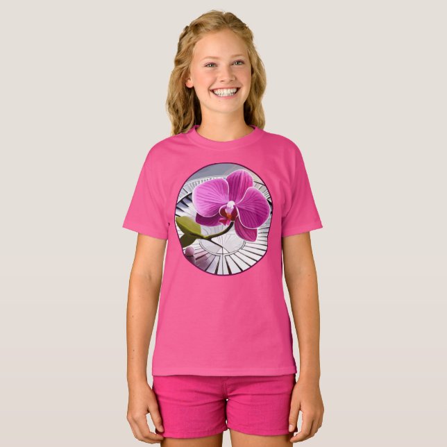 Exquisite rosa Orchideen-Erholungen auf Silberplat T-Shirt (Vorne ganz)