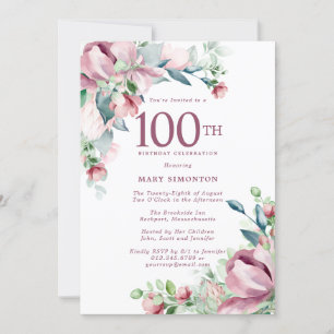 Exquisite Rosa Rose Floral 100. Geburtstag Einladung