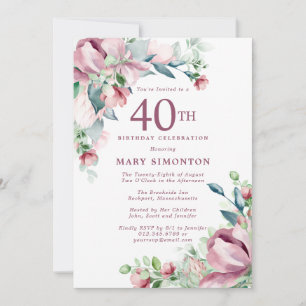 Exquisite Rosa Rose Floral 40. Geburtstag Einladung