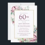 Exquisite Rosa Rose Floral 60. Geburtstag Einladung<br><div class="desc">Das elegante 60. Geburtstagsgeschenk-Template verfügt über einen goldenen Rahmen und zwei Arrangements von Rosen in Rosa rot. Der gesamte Text ist bearbeitbar. Dieser Artikel ist Teil der exquisiten Pink Mauve Floral Collection. Es enthält Vorlagen,  mit denen Sie eine einzigartige Einladungssuite und Party-Zubehör erstellen können.</div>
