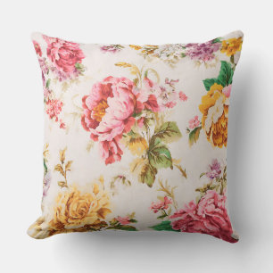 Exquisite Rosa und Gelbe Blumen. Shabby Chic Kissen