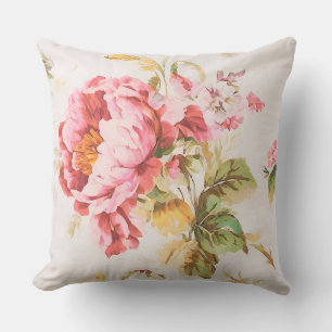 Exquisite Rosa und Gelbe Blumen. Shabby Chic Kissen