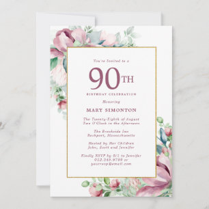 Exquisite Rosafarbene Rosen-Blumen zum 90. Geburts Einladung