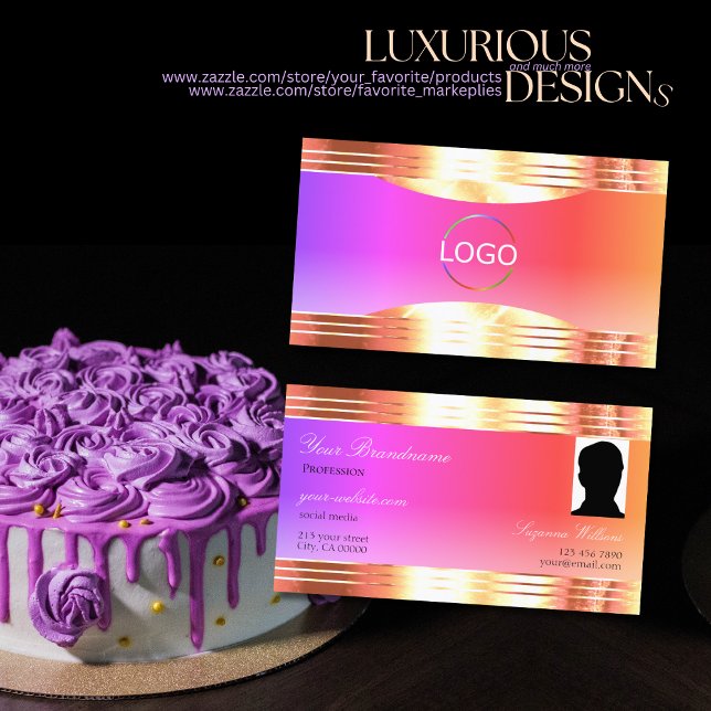 Exquisite Rose Gold Borders Logo-Foto Visitenkarte (Von Creator hochgeladen)