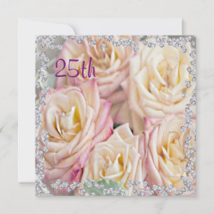 Exquisite Rosen & Diamanten 25. Geburtstag Einladung