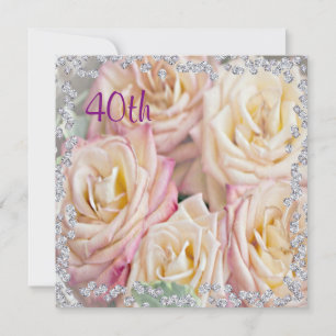 Exquisite Rosen & Diamanten 40. Geburtstag Einladung