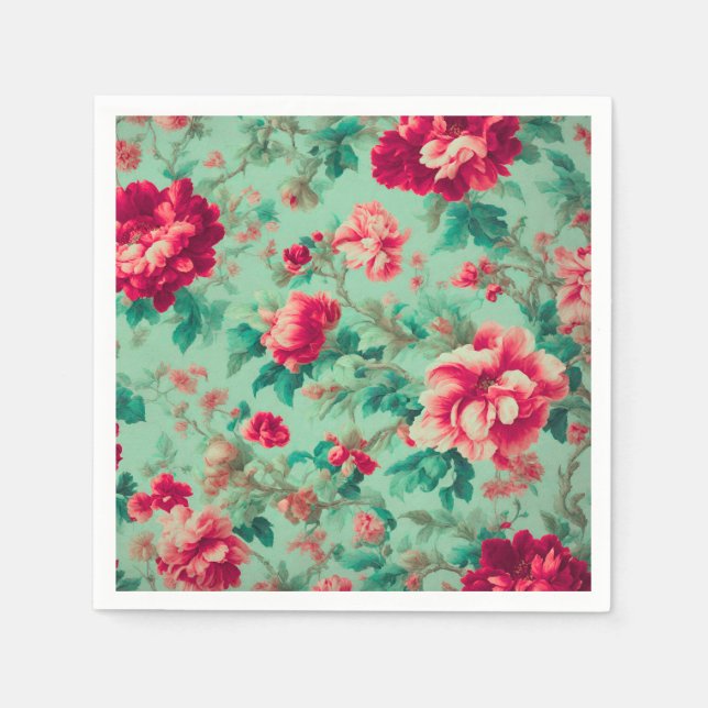 Exquisite Rote Blume und üppige grüne Blätter Serviette (Vorderseite)