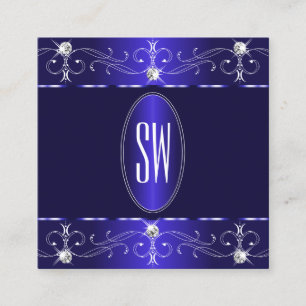 Exquisite Royal Blue Verziert Ornaments Monogram Quadratische Visitenkarte