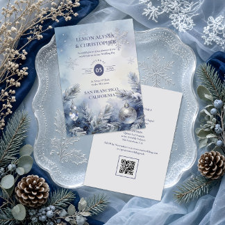 Exquisite Schnee Staubblau Winterhochzeit TLW26 Einladung