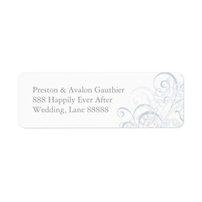 Exquisite Silver Scroll White Wedding Address Labe (Vorne)