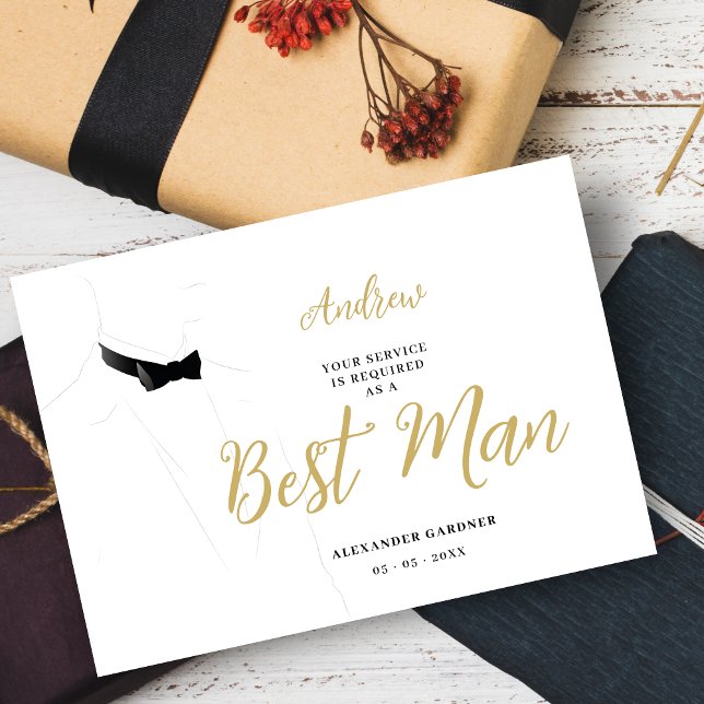 Exquisite Sophisticated Gentleman Groosman Wedding Einladung (Exquisite Sophisticated Gentleman Best Man Wedding Proposal Card in Black and Faux Gold. )