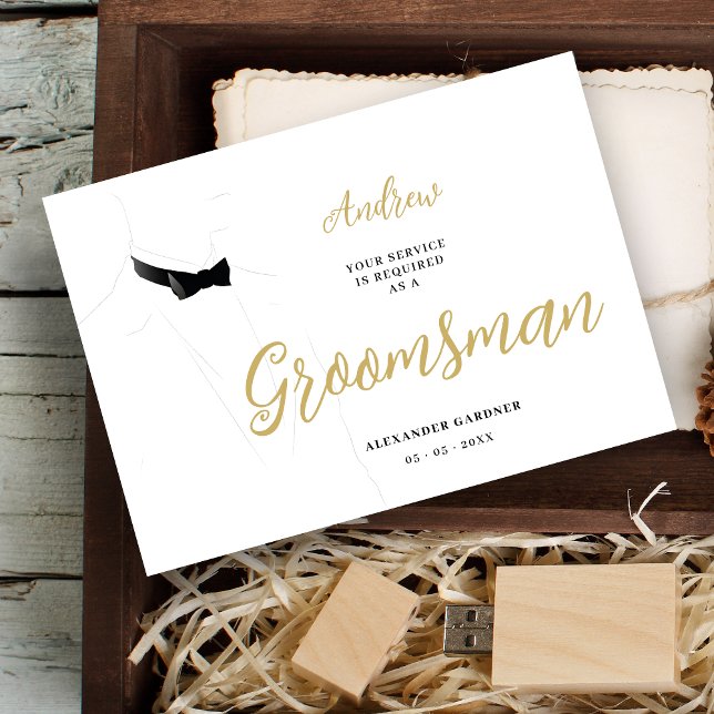 Exquisite Sophisticated Gentleman Groosman Wedding Einladung (Exquisite Sophisticated Gentleman Groosman Wedding Proposal Card in Black and Faux Gold. )