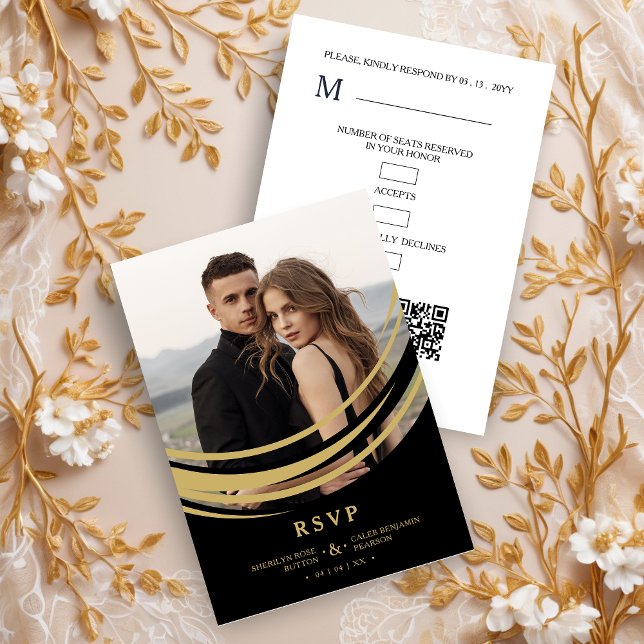 Exquisite Stylish Golden Abstract Geometric Shape RSVP Karte (Exquisite Stylish Faux Golden Abstract Geometric Shape Photo Wedding RSVP Card.)