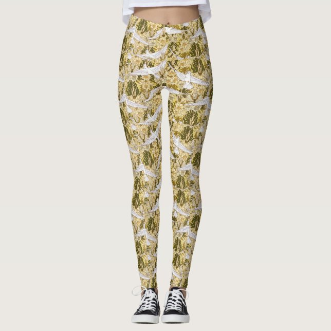 Exquisite Tauben gegen Blumenbilder Leggings (Vorderseite)