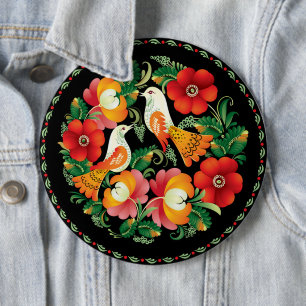 Exquisite Volks Kunst Vögel Blumen Schöne Dekorati Button
