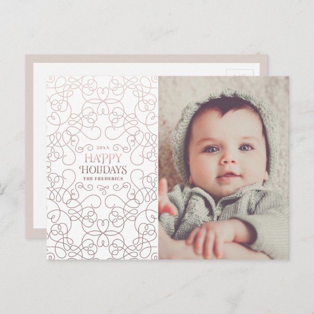 Exquisite Wirbel in Bronze Weihnachten Postkarte (Vorne/Hinten)