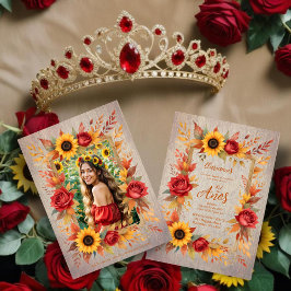 Exquisite Wood Botanical Frame Spanish Photo XVs Einladung