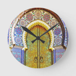 Exquisitely Detailed Moroccan Pattern Door Runde Wanduhr