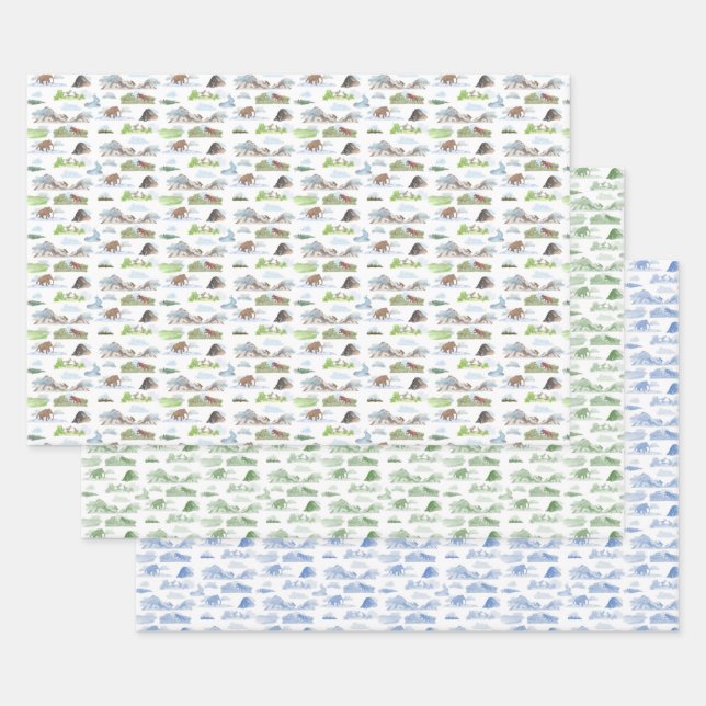 Extinct Animal Toile Wrapping Paper  Geschenkpapier Set (Set)