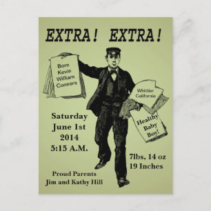 Extra! Extra! Vintage-Zeitungs-Baby-Ankündigung Postkarte
