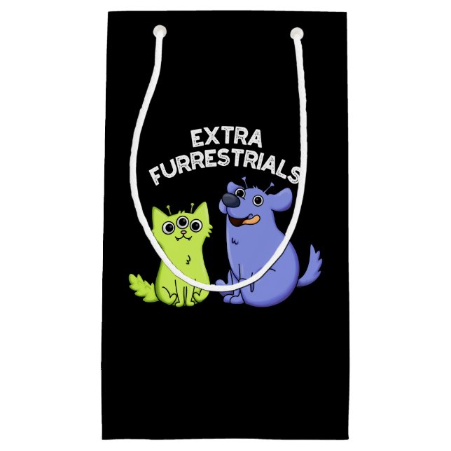 Extra Furrestrials Funny Alien Furry Pun Dark BG Kleine Geschenktüte (Vorderseite)