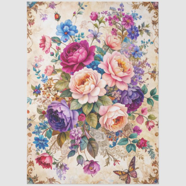 Extra große barocke farbenfrohe Florals Decoupage Seidenpapier (Vorderseite)