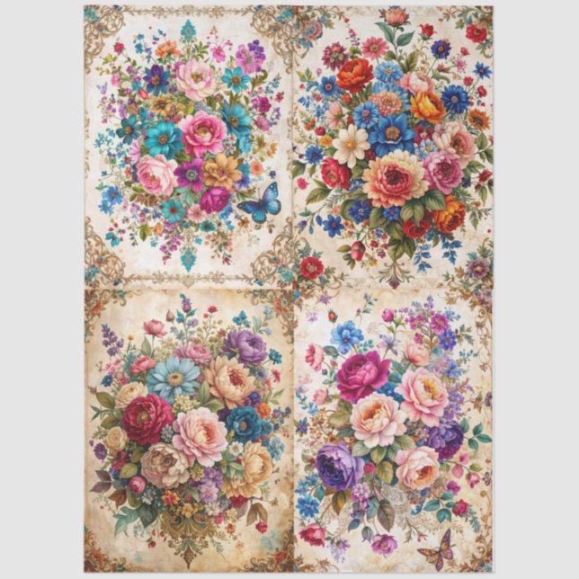 Extra große barocke farbenfrohe Florals Decoupage Seidenpapier (Vorderseite)
