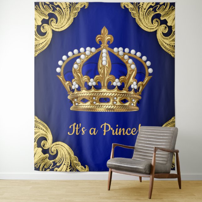 Extra große Royal Blue Gold Prince Crown Hintergru Wandteppich (Beispiel)