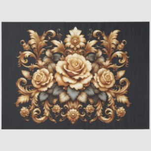 Extra großes Gold auf schwarz-barocken Blumendekou Seidenpapier