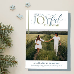 Extra Joyful Blau und Grün Vintage Schwangerschaft Feiertagskarte