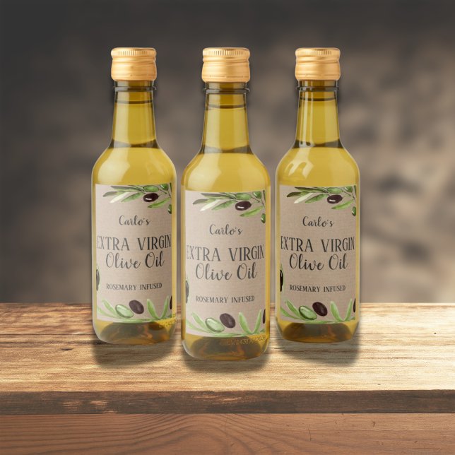 Extra Jungfrau Olivenöl Flasche Rustikales Etikett (Virgin Olive Oil Bottle Modern Rustic Product Square Sticker)