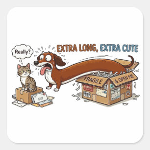 Extra langer extra süßer Dachshund Quadratischer Aufkleber