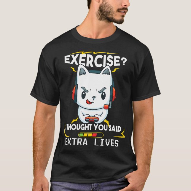 Extra Leben Videospiel-Controller Retro Katze Spie T-Shirt (Vorderseite)
