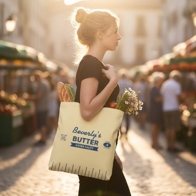 Extra Salty Funny Foodie Stick of Butter Yellow (Customize this great butter stick tote for yourself or a foodie friend.)